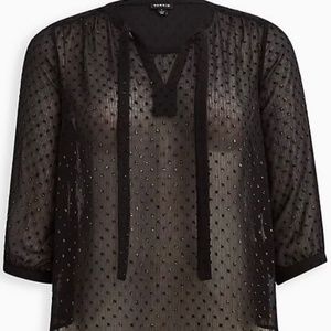 NEW Torrid Plus Size Black Metallic Clip Dot Peasant Blouse 4X 4XL Women’s 26